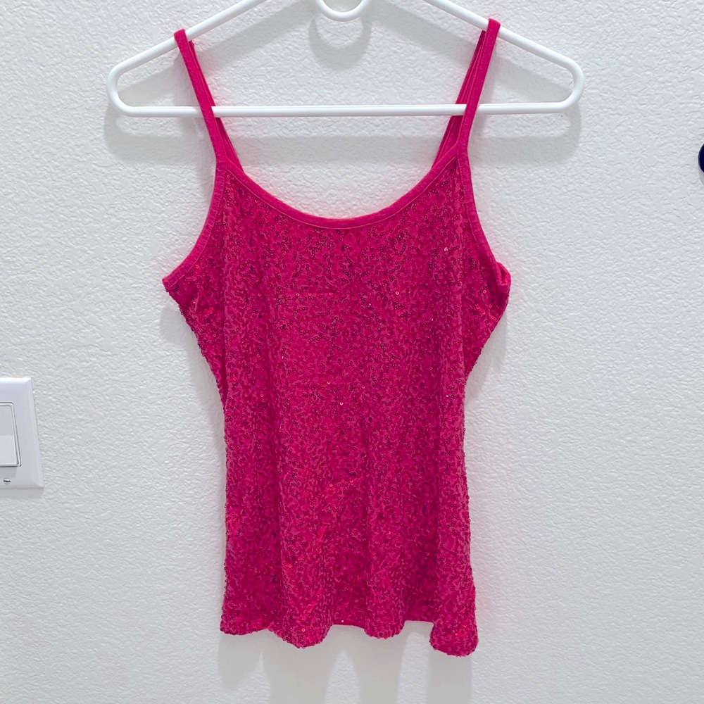 Inc Red Sequin Glitter Sparkly Cami - Size M